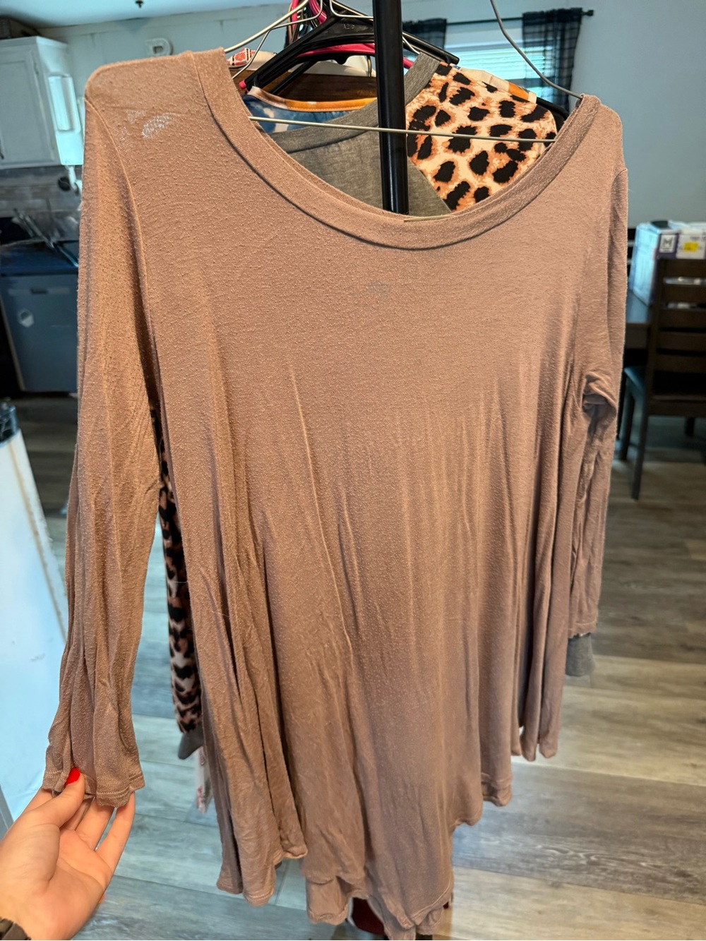 Relaxed Taupe Long-Sleeve Swing Tunic